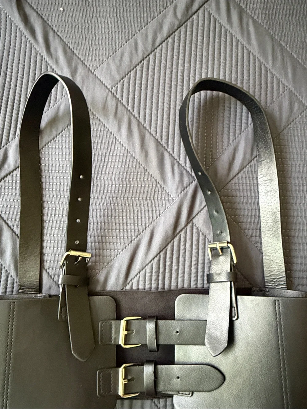Black Faux Leather Harness Waist Belt Corset Elastic Buckle Adjustable One Size